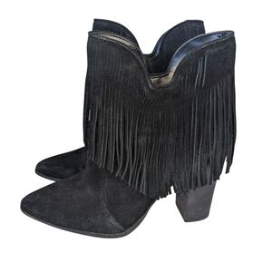 Black Fringe Witchy Ankle Boots Size 9M Whimsygoth